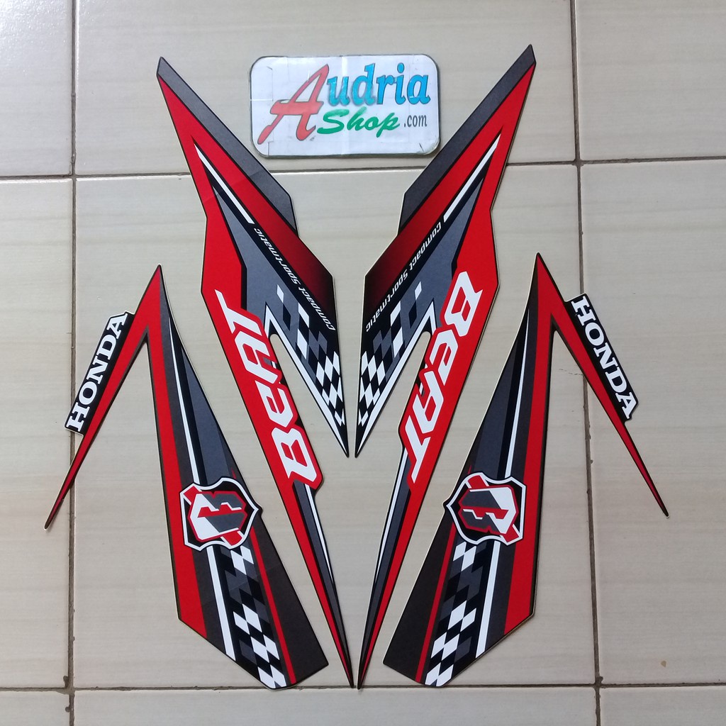 Sticker Striping Motor Honda Beat FI Esp 2018 Full Hitam-Merah