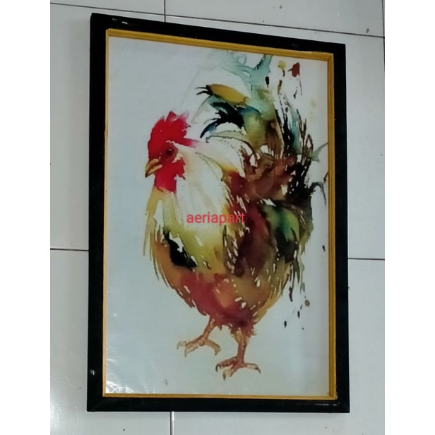 lukisan cetak digital printing ayam jago Kate plus figura ukuran 65*45