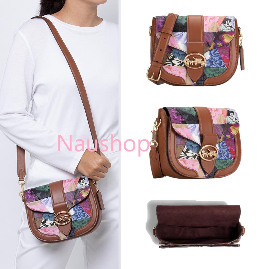 Tas COACH Original - C2804 Patchwork Kaffe Fassett Print Georgie Saddle Bag Khaki Pink