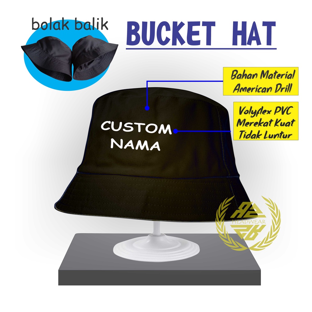 Bucket Hat Custom Nama Bucket Untuk Laki Perempuan Harga Murah