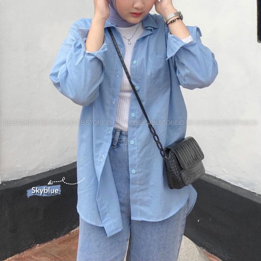 Kemeja Wanita Linen Oversize Olivia Shirt Linen Pocket-OLIVIA SKYBLUE