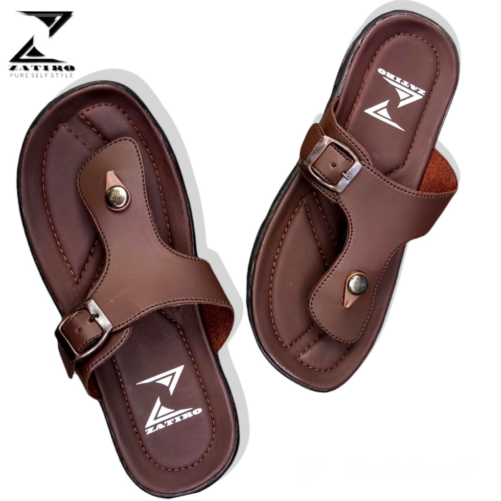 Promo Heboh Sandal Jepit kulit pria lelaki dewasa model flip flop Coklat Brown casual bapak2 antilicin empuk Sendal Pria ringan sol karet terbaru keren murah