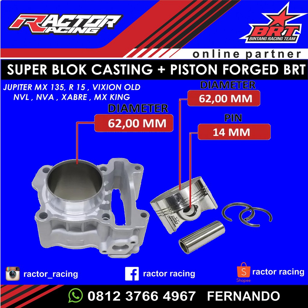 BLOK CAST CASTING IRON & FORGED PISTON BRT JUPITER MX R15 VIXION OLD NVL NVA XABRE MX KING BRT