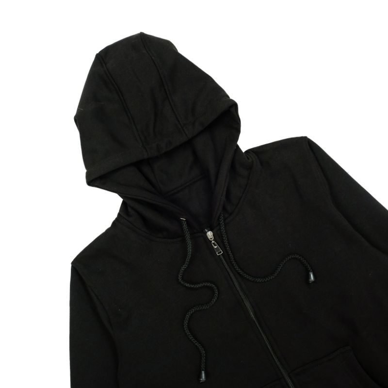 LinkaweOriginal Jaket Hoodie sletting Basic M L XL free sticker & gantungan kunci pria dan wanita 2-Hitam