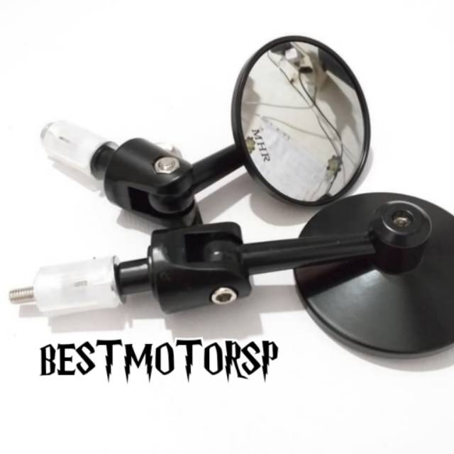 Spion Jalu Bulat Bar End Universal MHR Mirror Kaca Cembung CNC Hitam