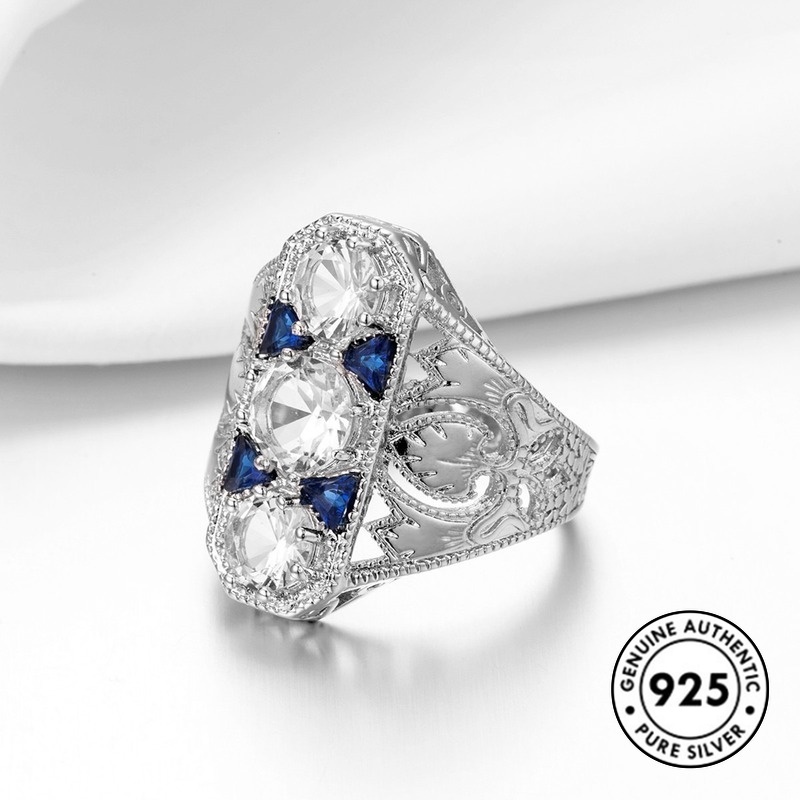 Cincin Sapphire Mewah Bahan 925 Sterling Silver