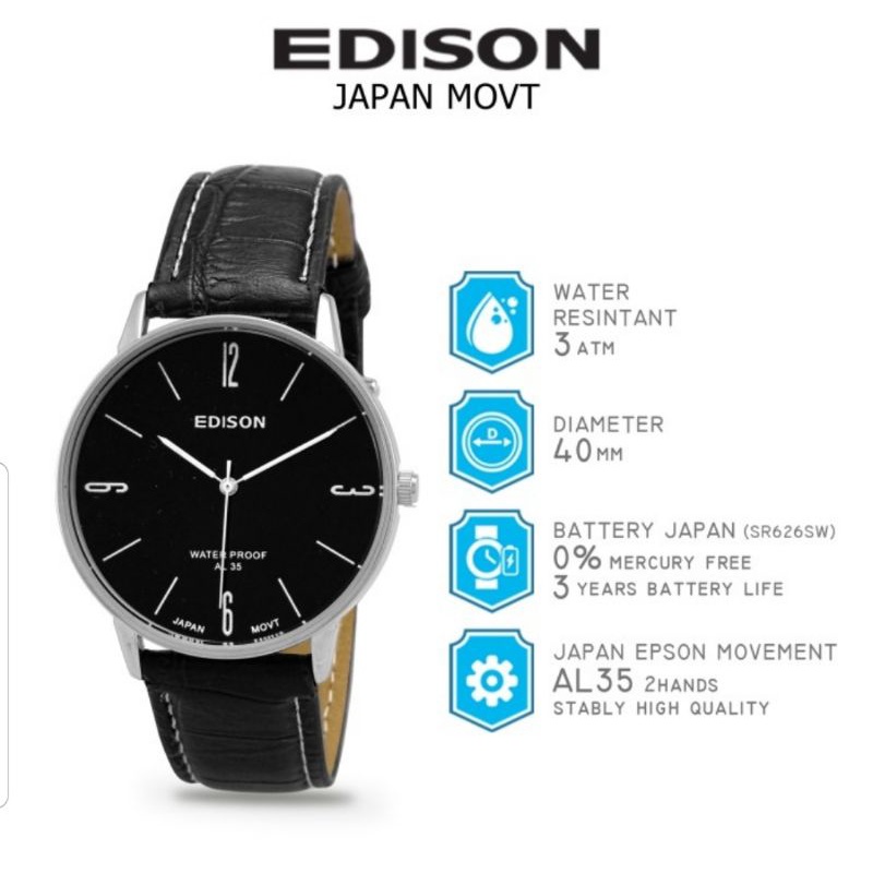 Jam Tangan Edison AR EG 264.7 EL 264.7 Waterproof Japan Movement