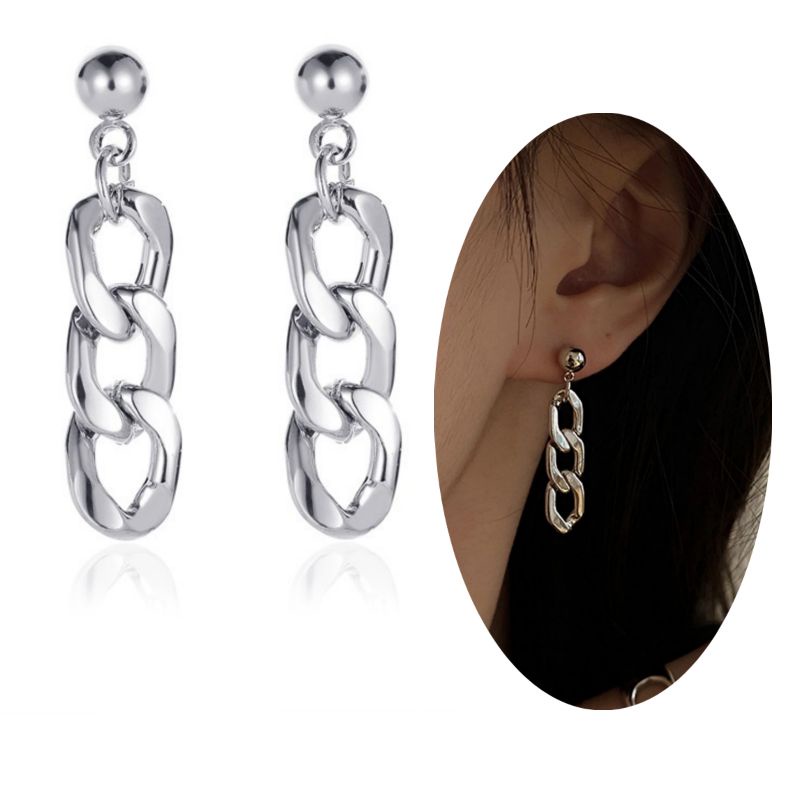 Anting Tusuk Rantai Besar Big Alumunium Chain Stud Earrings