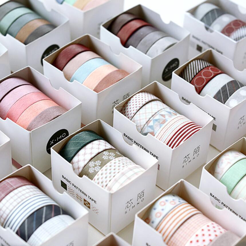 

Best IMPORT 5 pcs/pack Striped/Grid/Flowers Basic Solid Color paper Washi Tape Adhesive Tape DIY