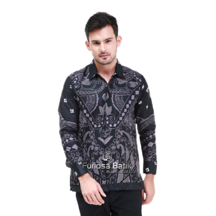 Batik Pria Lengan Panjang Batik Azmil Hrb026 Motif Keratonan Kode 002 Size M L Xl Xxl Reguler