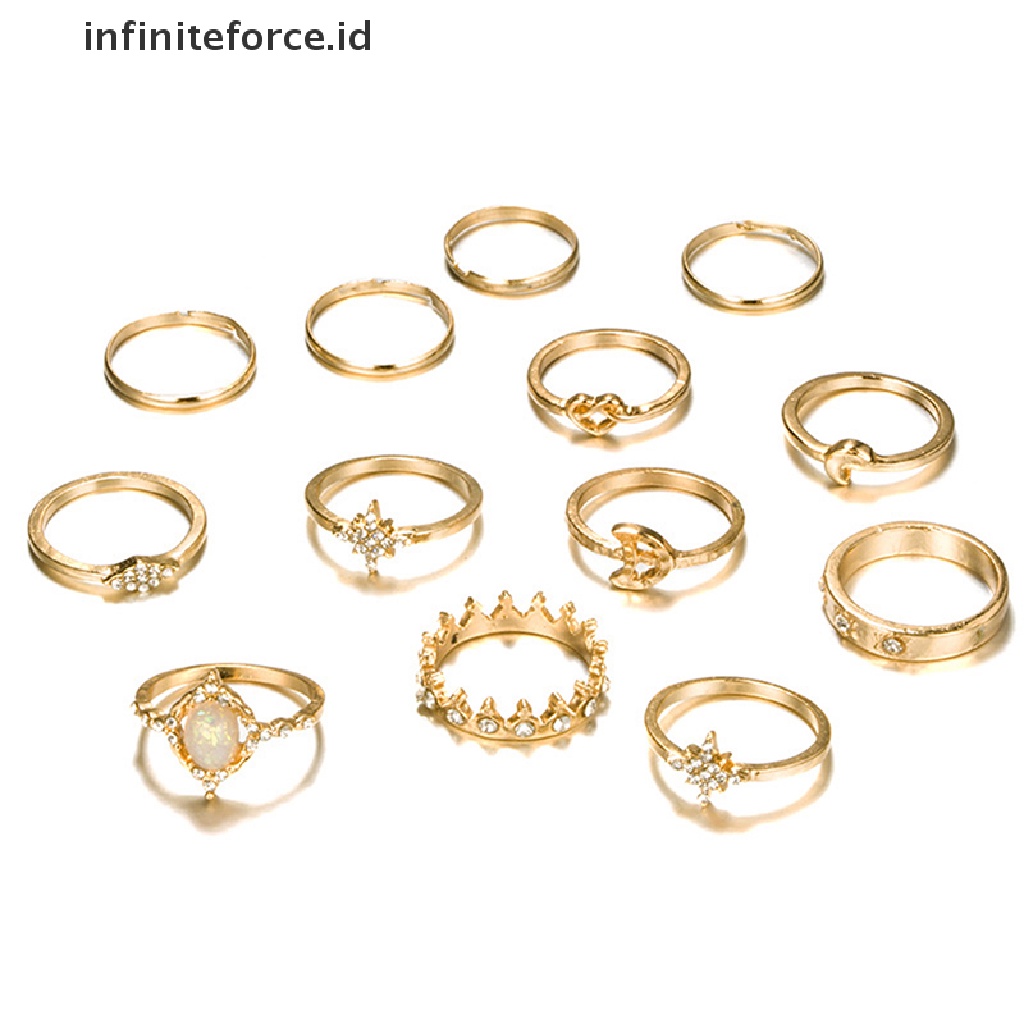 13pcs / set Cincin Buku Jari Aneka Bentuk Warna Silver Untuk Wanita