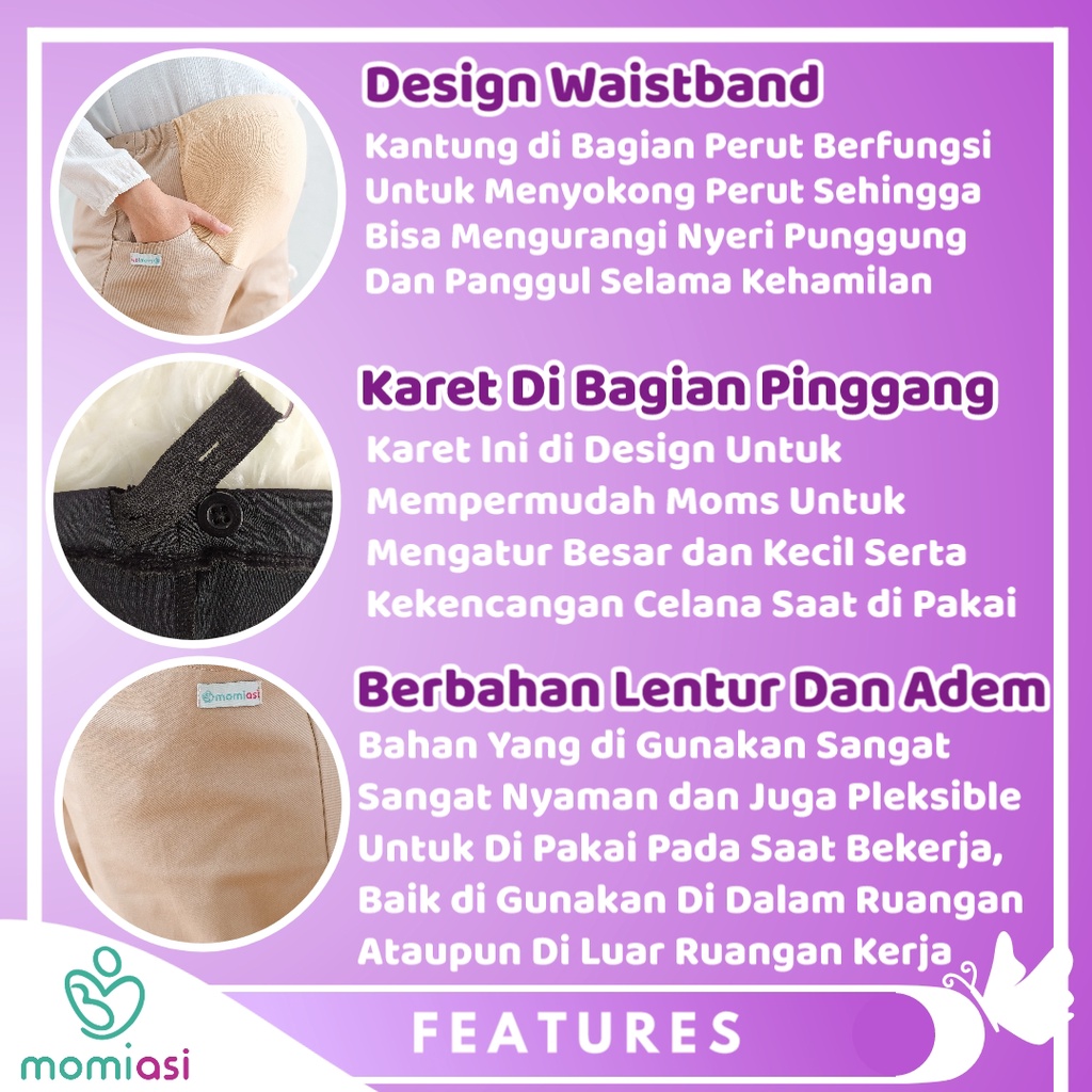 Momiasi - Celana Hamil Kerja Kantor Jumbo Wanita Maternity Pants Office Fashion Wanita Bumil Kekinian Premium