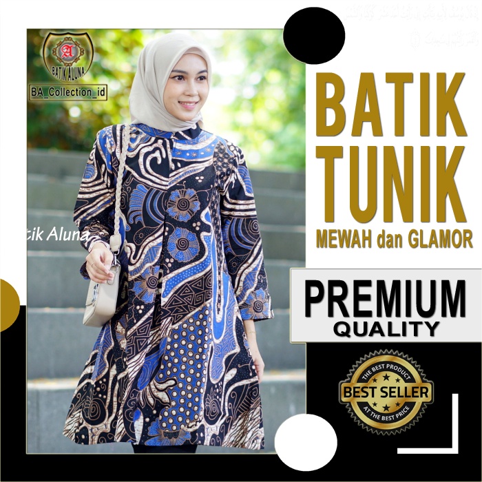 Atasan Batik Wanita Tunik Lengan Panjang Katun Lapis Trikot Premium Modern Original Model Kombinasi 