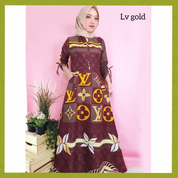baju gamis wanita muslim terbaru dress lebaran maxi lv gold