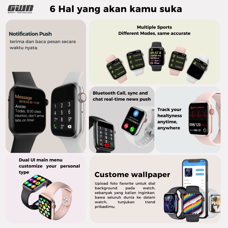 BERGARANSI✅ IWO LTE  NEW  WIRELESS CHARGER(BISA TLP DARI JAM )FOR IOS &amp;ANDROID,ZOOM IN OUT SMARTWATCH SHASHA_GWB SHASHA_STUFF