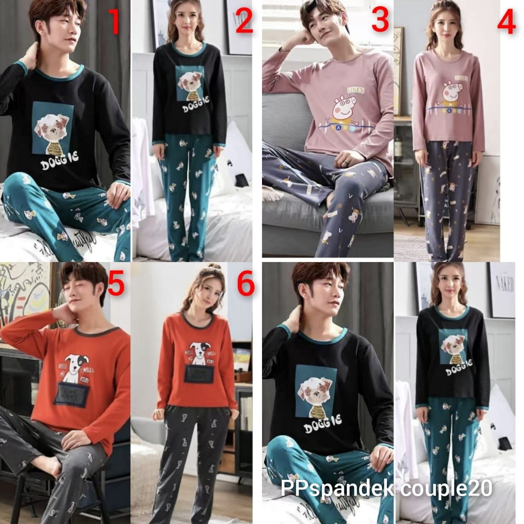 Baju tidur piyama couple bahan kaos import couple