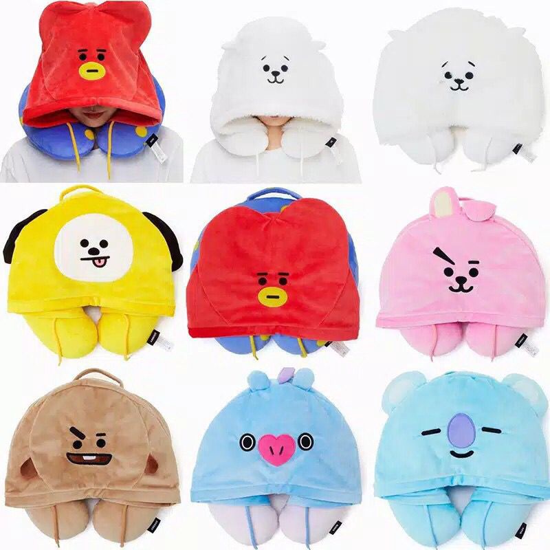 Boneka Bantal Leher Topi Kupluk BT21 BTS/ Bantal Travelling Karakter BTS Korea Unofficial Murah