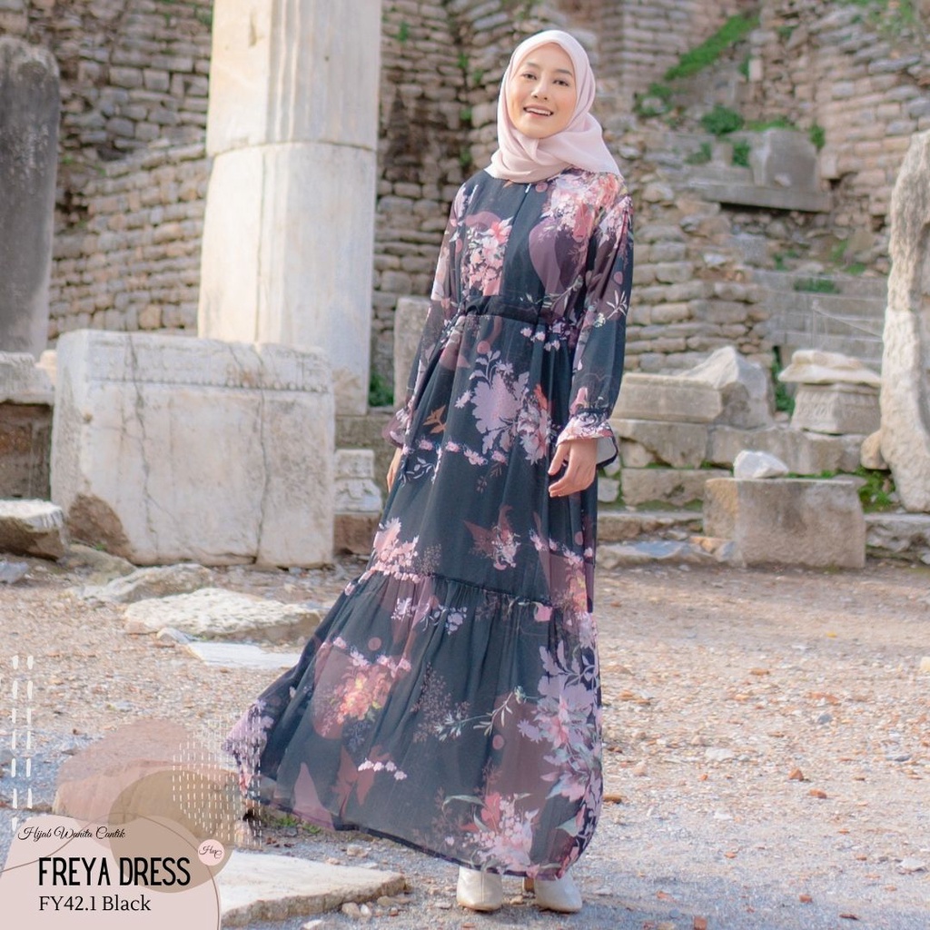Hijabwanitacantik - Freya Dress | Dress Printing Exclusive | Gamis Pakaian Muslim-2
