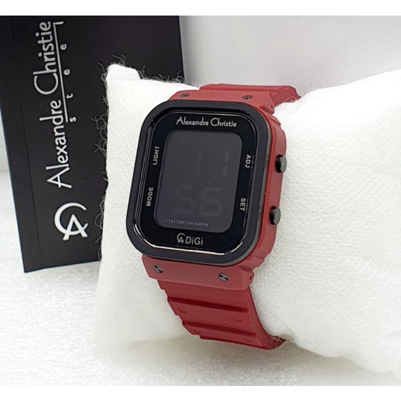 Alexandre Christie 9357 digital kotak pria dan wanita tali karet