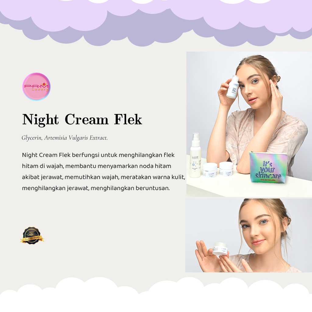 NIGHT PRM LUXURY FLEK BPOM (KUALITAS TETAP SAMA SEPERTI BIASANYA) / Cream malam/ krim wajah/pemutih wajah/Skincare /cream terlaris/glowing/