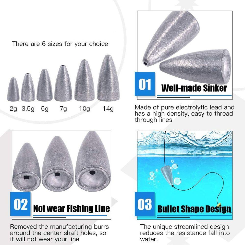 Sinker Timbal Pancing Agustina 50pcs Texas Rigs Bass Fishing Tackle Worm Fishing Sinker