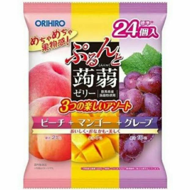 

[isi 24 Pcs] Orihiro Peach Mango Grape Konjac Jelly 480gr - Jeli Buah