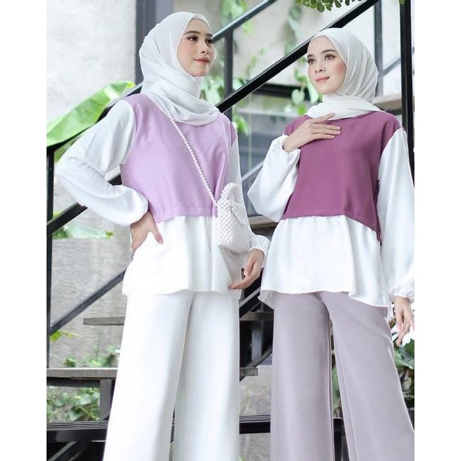Arde top blouse / atasan blouse meyuna 2tone / atasan wanita dua warna