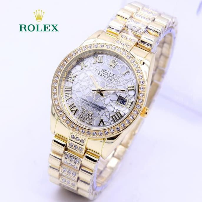 Jam Tangan Wanita Rolex Romawi Jaring Rantai Gold