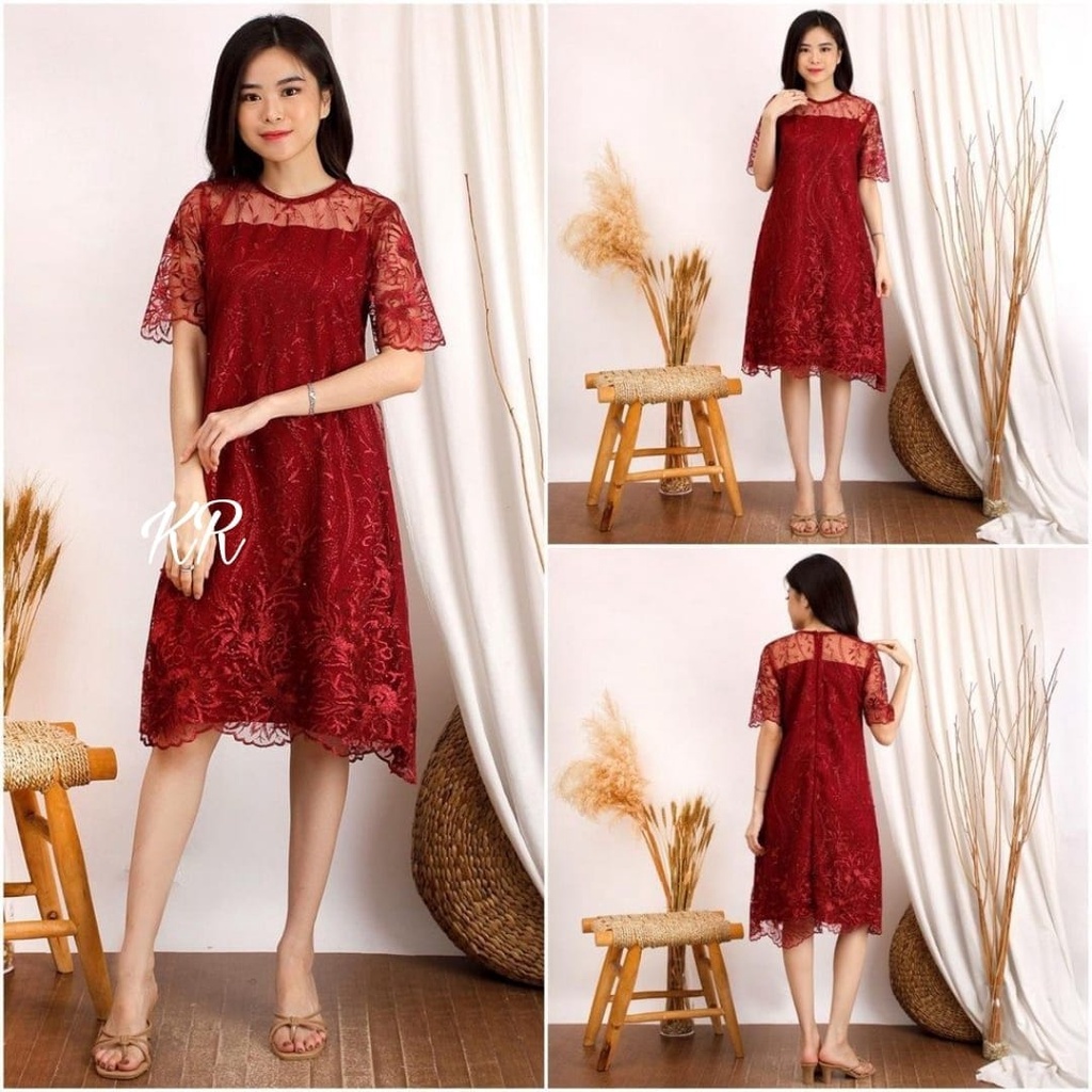 PCS DRESS PESTA ELEANOR BRUKAT FASHION PAKAIAN WANITA KR ADA VIDEO REVIEW PRODUK