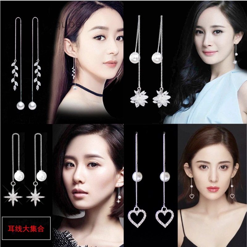 1 Pasang Anting Kait Gantung Tassel S925 Pendan Angsa/Snowflake Hias Mutiara Imitasi Gaya Korea