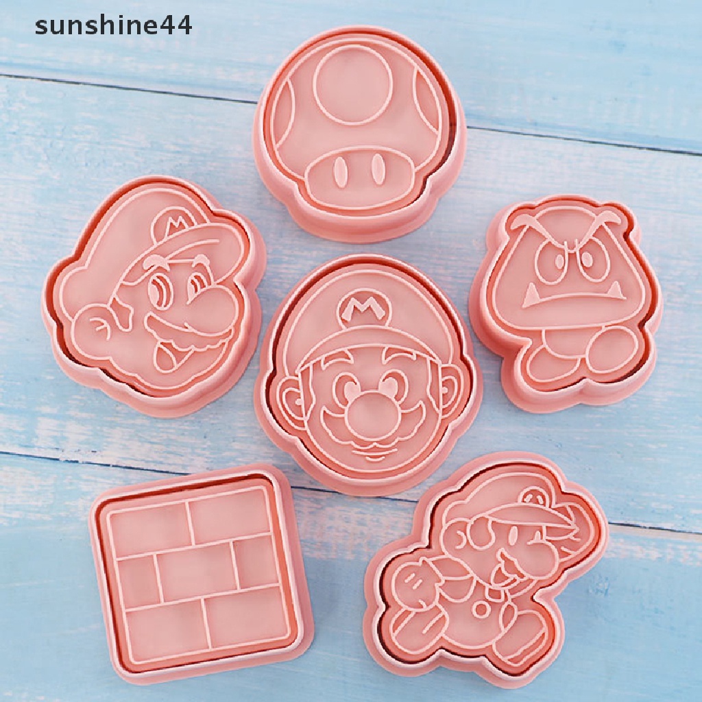 Sunshine 6Pcs / Set Cetakan Kue / Cookies / Fondant Bentuk Action Figure Super Mario 3D Untuk Pesta Halloween