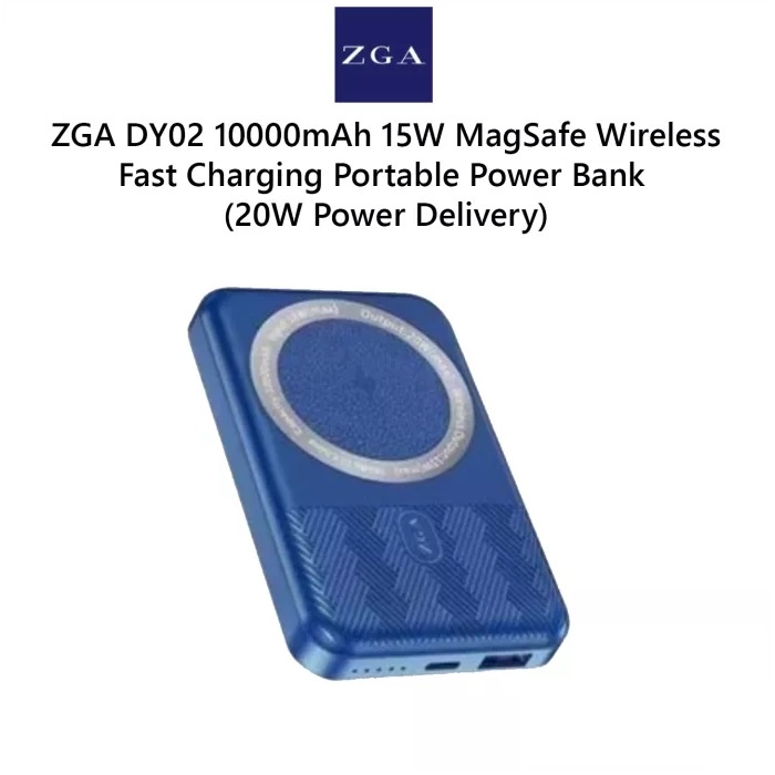 ZGA DY02 - 10000mAh Powerbank Support USB-C PD 20W Qi Wireless Charging for Smartphone with Magnetic Charging Support