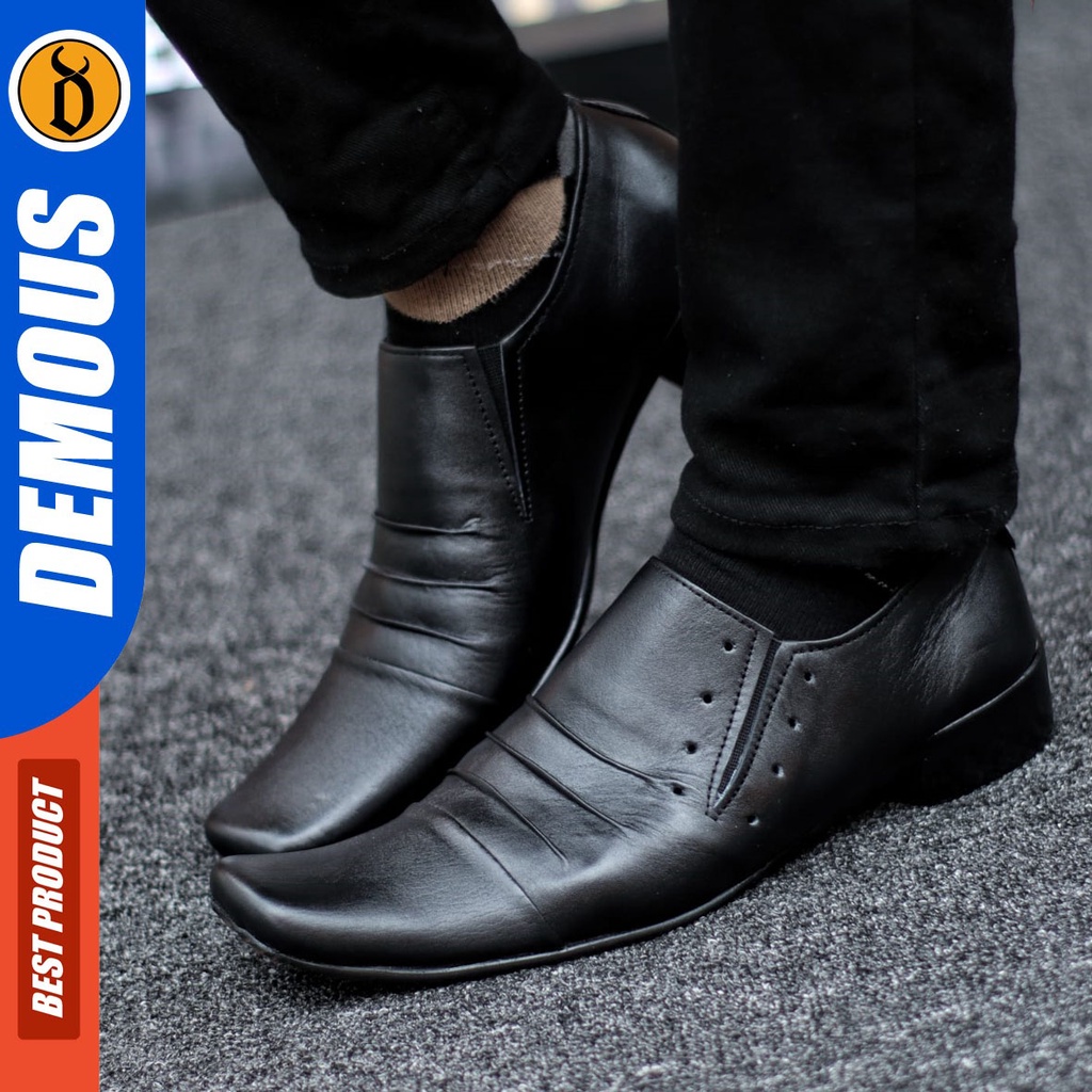 DEMOUS Rempel - Sepatu Formal Pantopel Hitam Kulit Asli Kerja Pria