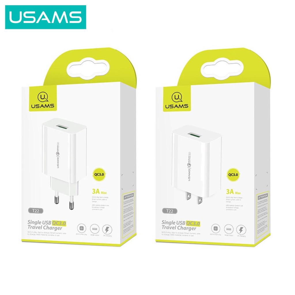 USAMS T22 Adapter Charger Fast Charge 18W QC3.0