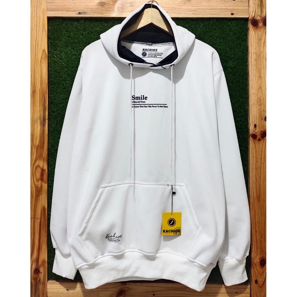 Jaket Hoodie Pria Kachois Warna Putih Sablon print huruf Brand Lokal Bahan Pleece Tebal Halus Sweater Hudie Pria wanita Jemper Bertudung Original Higt Quality