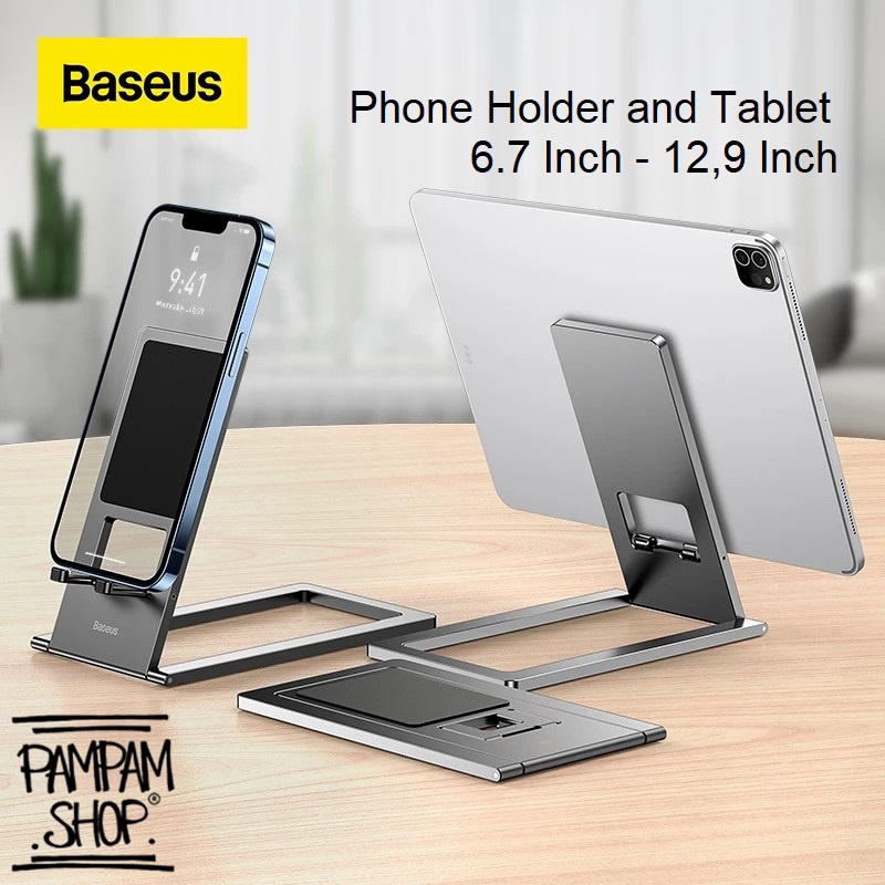 Baseus Original Foldable Metal Phone Holder Tablet Tab Ipad Lipat Dudukan Meja Desktop Aluminium Alloy Ori