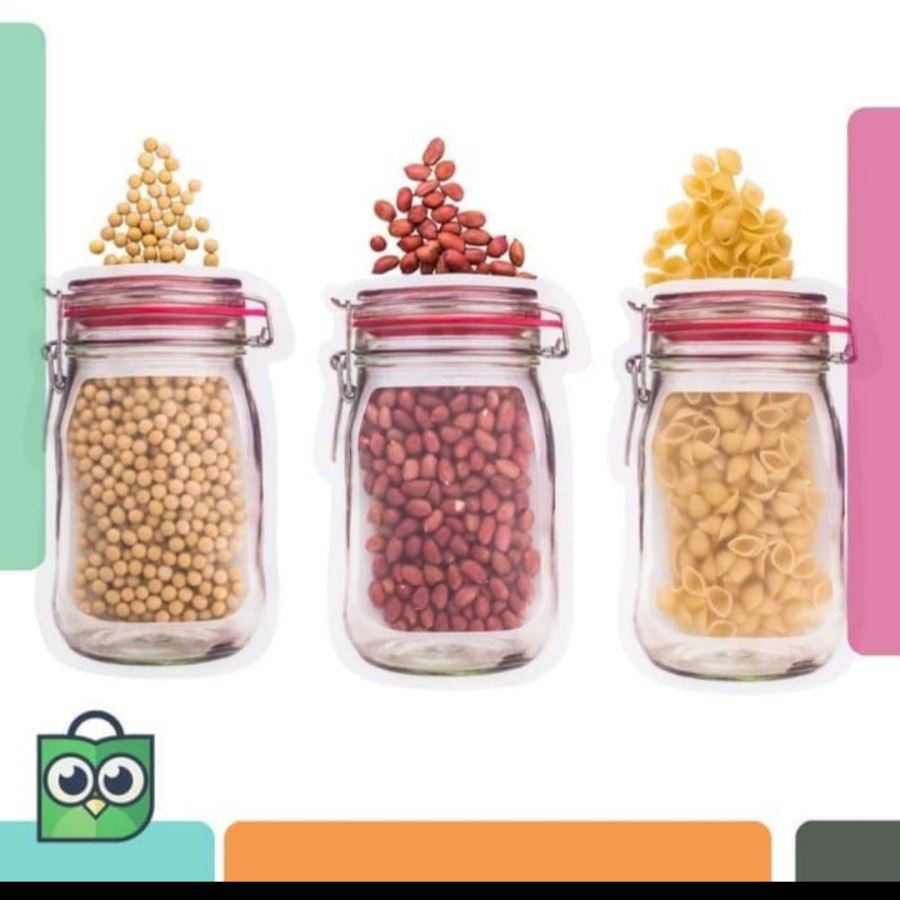 Mason Jar kantong plastik klip motif toples makanan snack bumbu zipper