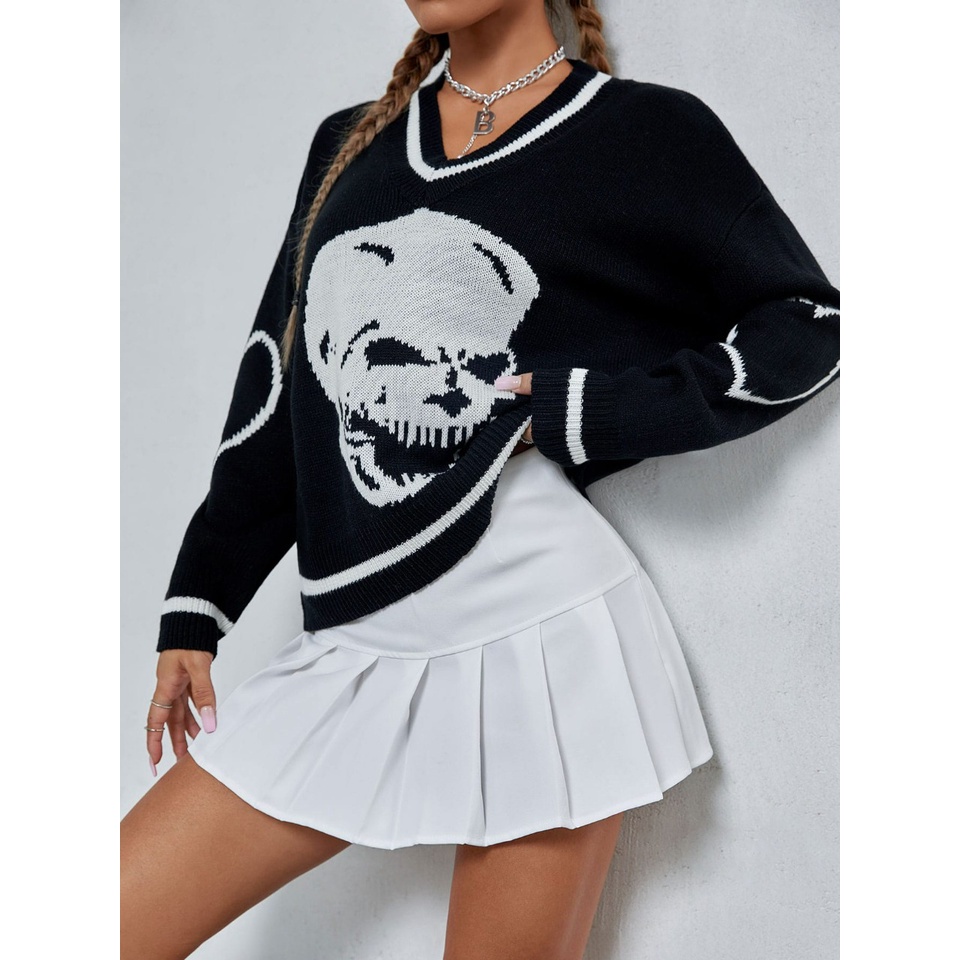 SISKAHIJAB.ID / Skull knit sweater atasan rompi tengkorak import style y2k