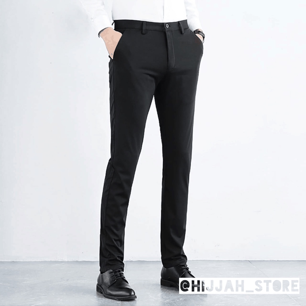 CELANA BAHAN | KERJA | FORMAL | KANTOR | PANJANG | HITAM | DASAR PRIA SLIMFIT COD