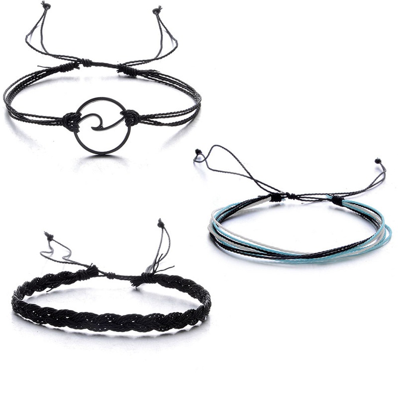 Fancyqube 3pcs / Set Gelang Tali Tenun Multilayer Handmade Gaya Bohemian Untuk Wanita