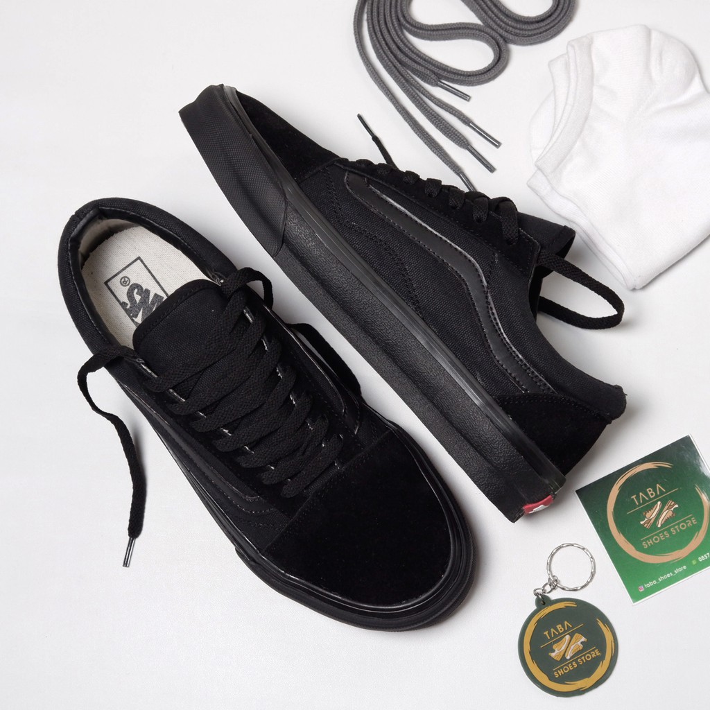 (BISA COD) SEPATU OLDSKOOL FULL BLACK PREMIUM SNEAKERS OLD SCHOOL PRIA WANITA