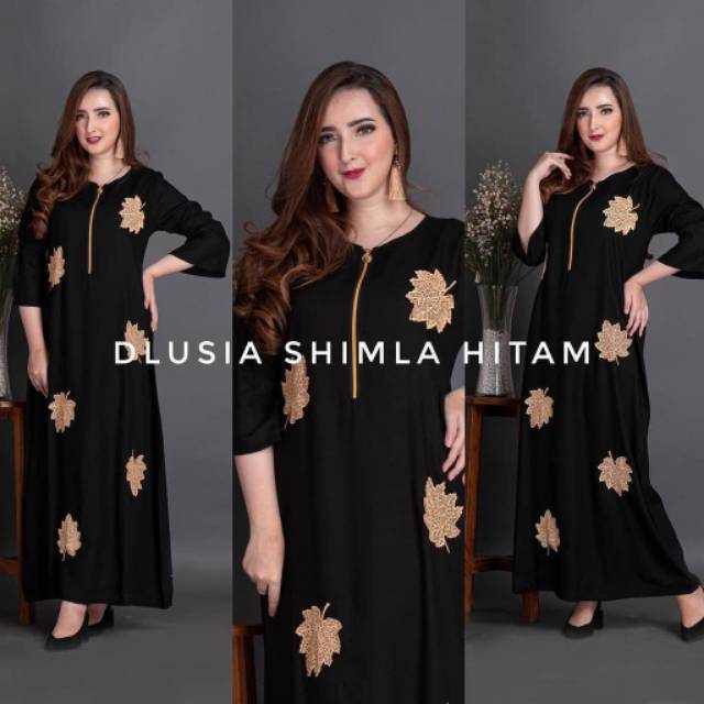 DASTER ARAB RENDA DLUSIA SHIMLA / MOTIF DAUN CANTIK RESLETING DEPAN KAIN RAYON GRADE A