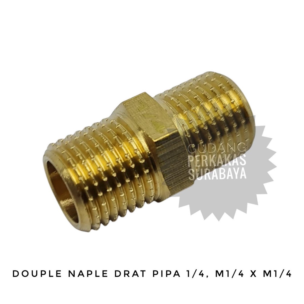 Dobel Nepel M 1/4 x M 1/4 Double naple 0.25 x 0.25 Inch Double Drat Luar 1/4 Dim Sambungan Pipa 1/4 