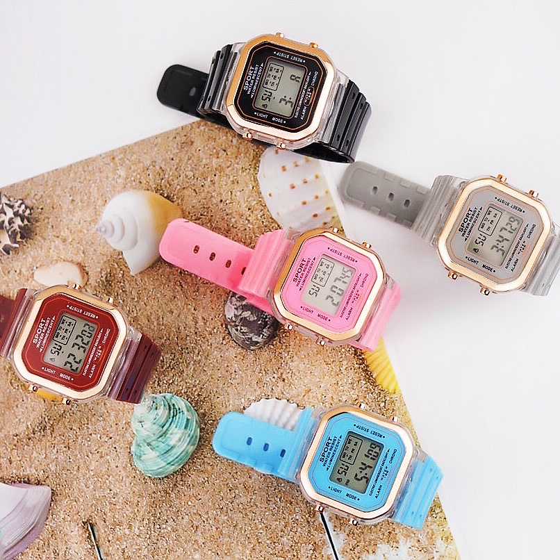 COD✅ Jam Tangan Wanita Pria Digital Rubber Segi Fashion Watch Karet Sport LED Grosir Murah    S1179