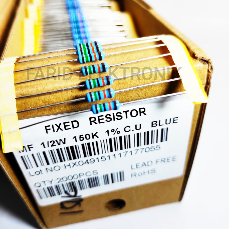 Resistor 150K 1/2W metal film taiwan 1% kaki tembaga