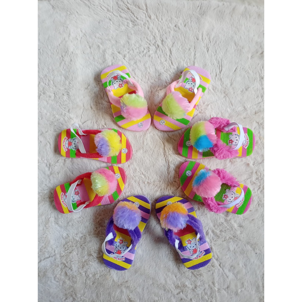 Sandal baby pompom pelangi