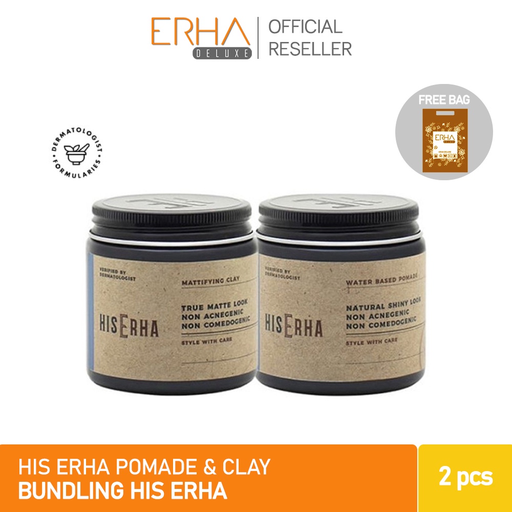 HIS ERHA Paket Pomade Rambut Pria 2 Pcs - Mattifying Clay + Waterbased