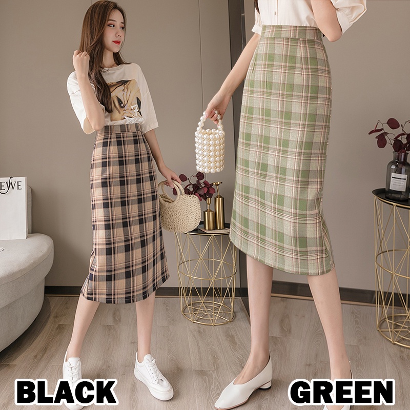 KARAKOREA 822 Flanel Skirt/Midi Skirt/Rok Motif Kotak/Rok Panjang/Square Skirt/Pencil Skirt/Rok Korea Skirt