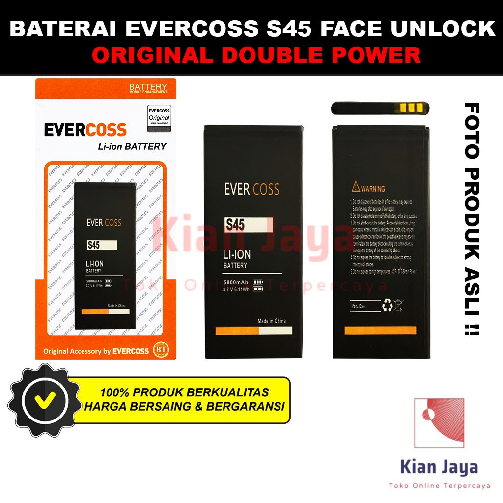 Baterai Evercoss S45 4G Face Unlock Original Double Power Batrai Batre Battery Hp Ori