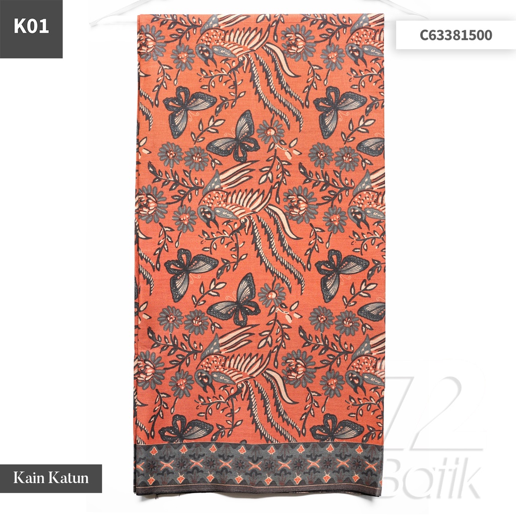 KAIN BATIK KATUN Premium Motif Kupu Kupu Two Tone Pagi Sore Warna Cream 722249 CAP 72